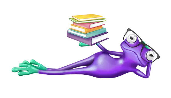 Frog holding books