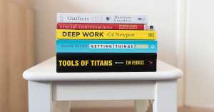 stack of business books